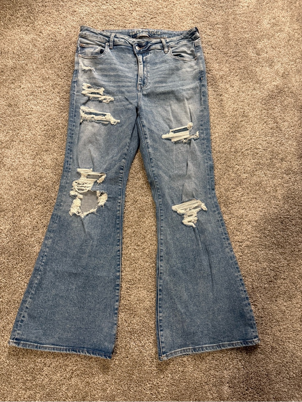 American Eagle Outfitters Light Blue Distressed Flare Jeans